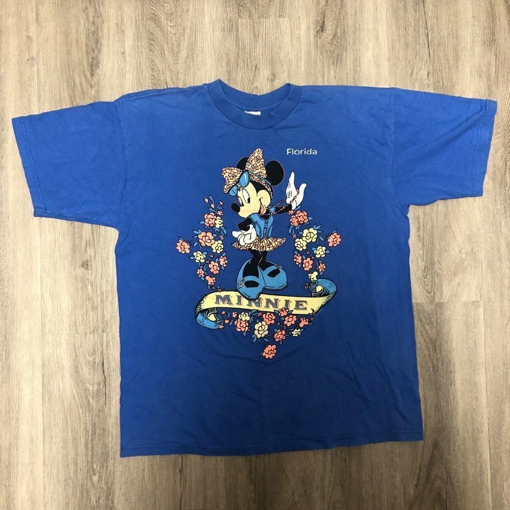 Vintage Size XL Minnie Mouse Florida T Shirt Oversized Short Sleeve Blue Tee